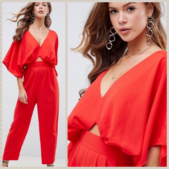 NWT ASOS red kimono sleeve jumpsuit - Picture 2 of 5